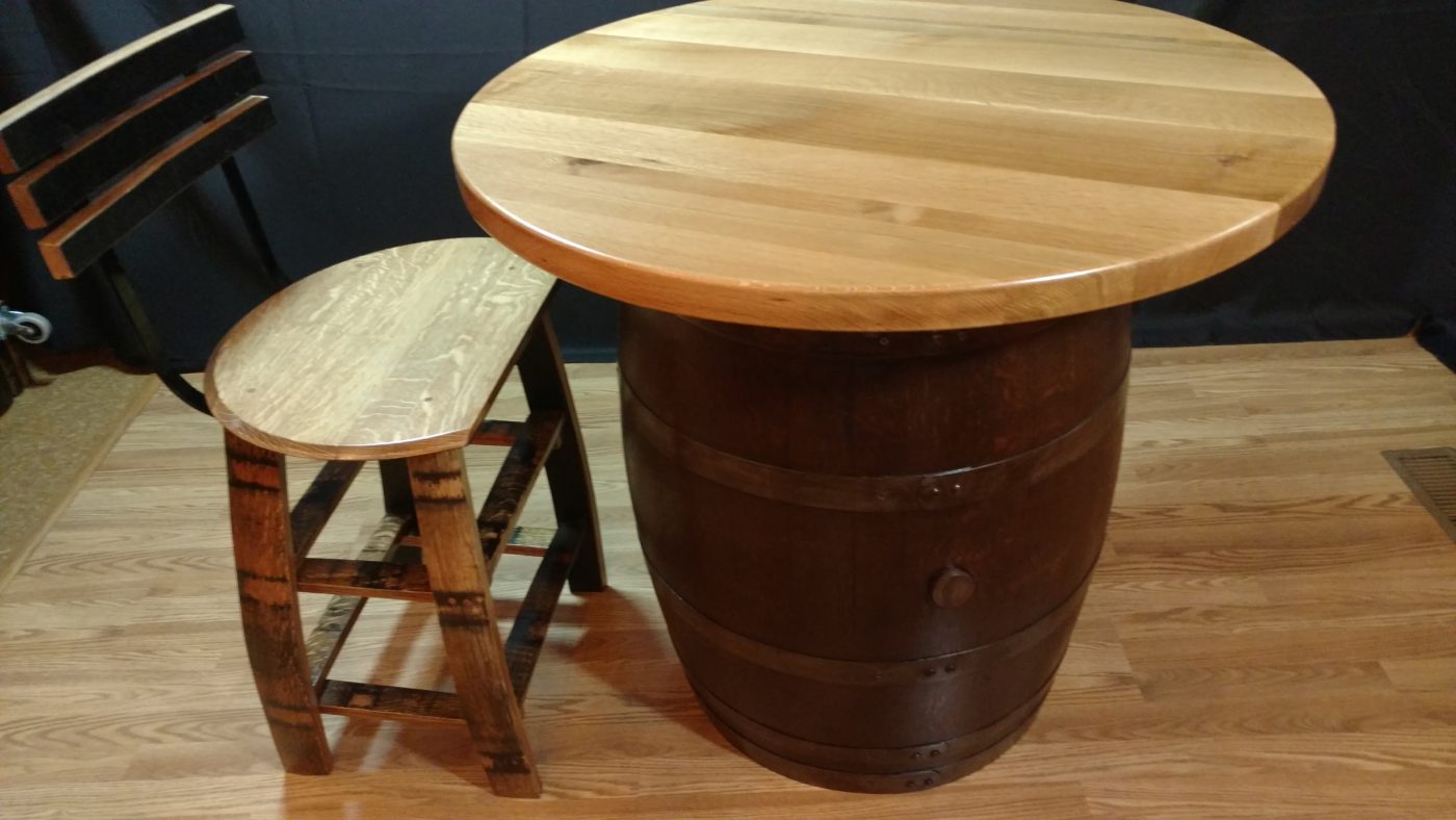 Wine Barrel Table Hardwood Top The Oak Barrel Company