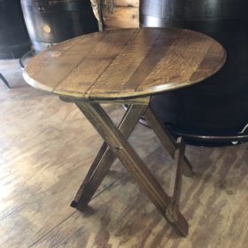 Just look at how beautiful this little table really is! That's a 59 gallon Wine Barrel Table sitting behind this Center Fold Barrel Head Table!